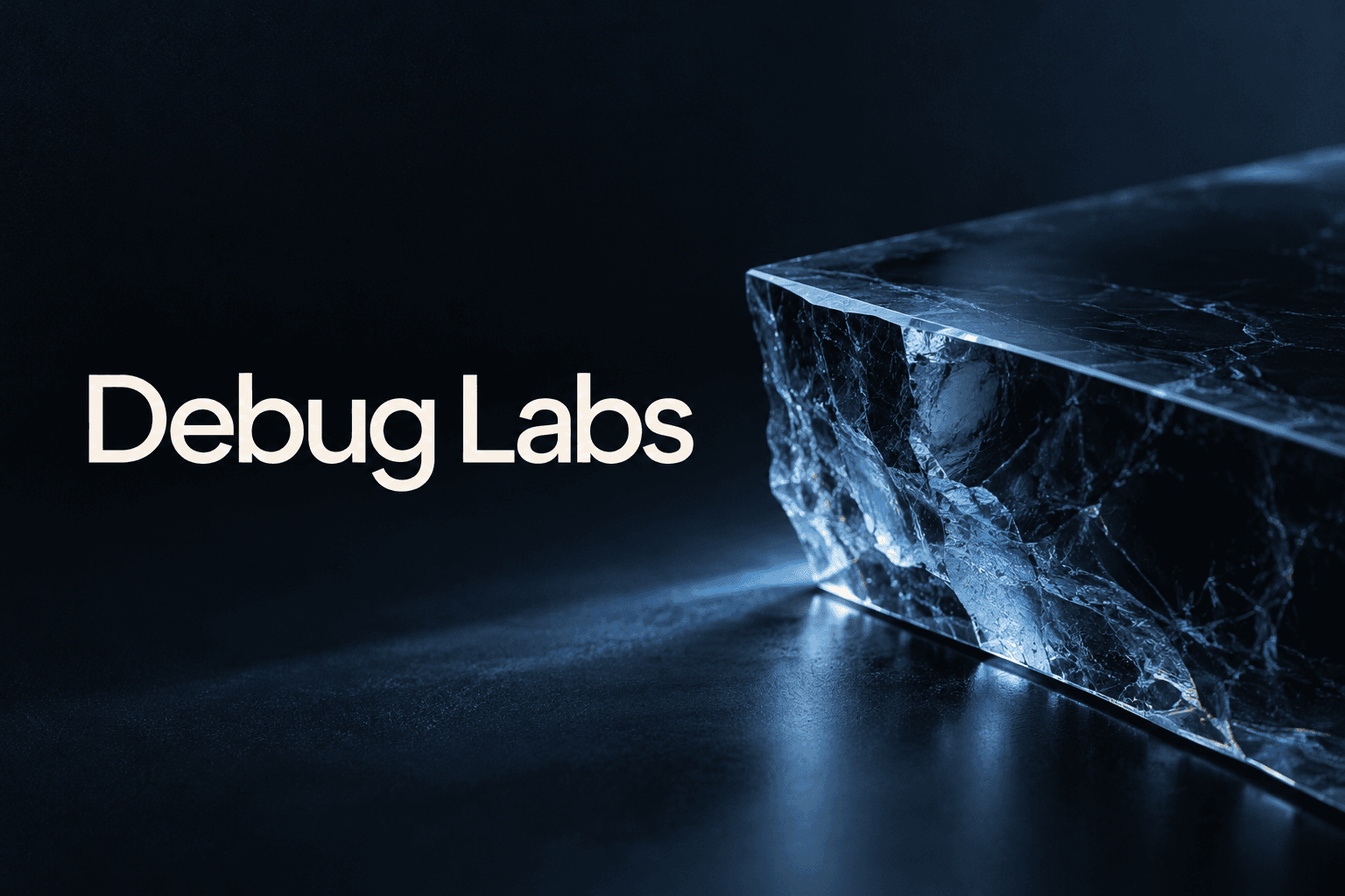 Banner de Debug Labs: identidad visual de investigación de seguridad en tonos azul y negro.
