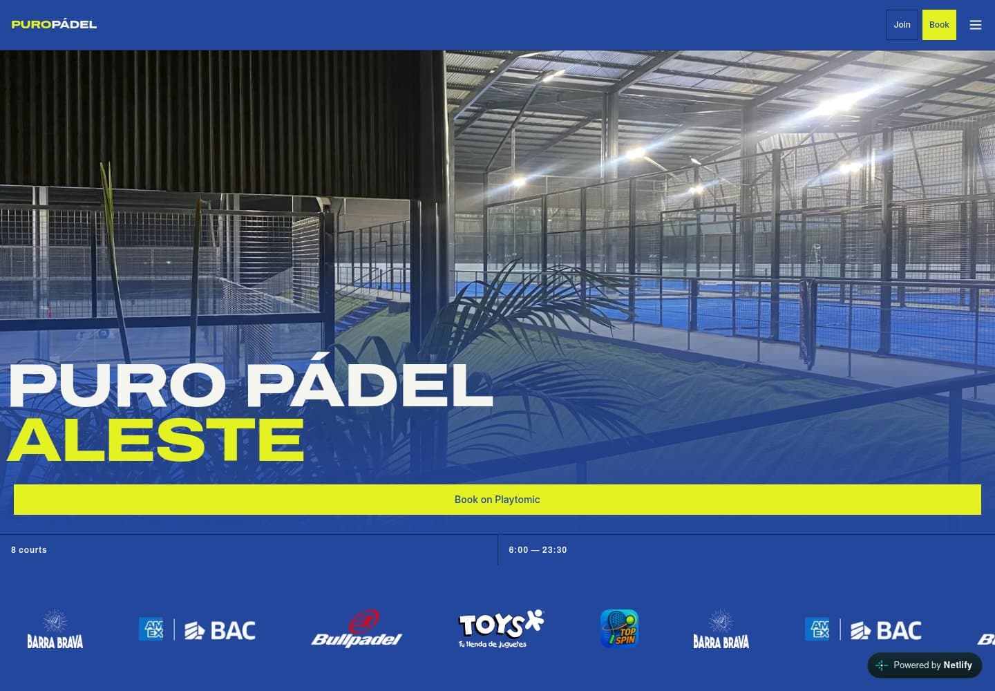 Página de PuroPadel con las pistas del club y acceso a reservas.